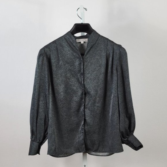 OSCAR DE LA RENTA mini dot print button down blouse black Sz 12 - Picture 6 of 8